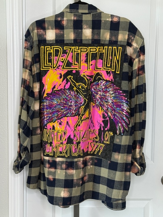Tops - Custom Made Upcycled Led Zeppelin Plaid Button Down